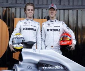 Puzzle Michael Schumacher και Nico Rosberg, η Mercedes οδηγοί Team GP